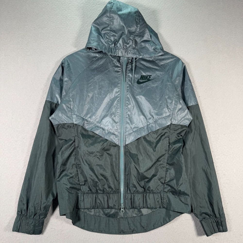 Nike Windrunner Jacket Womens Small Green Black Full Zip Sportswear Windbreaker